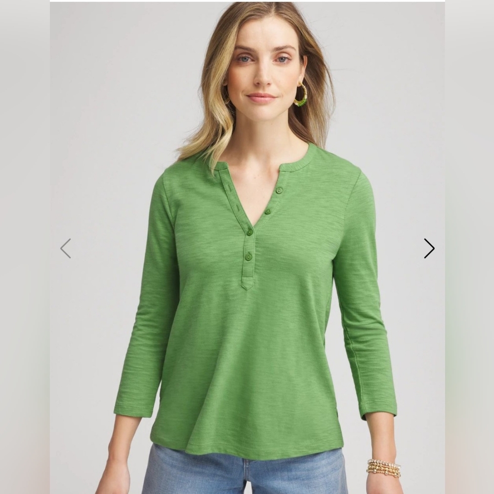 Chico's LIME color T-SHIRT brand new HENLEY cotton slub SIZE XL lightweight